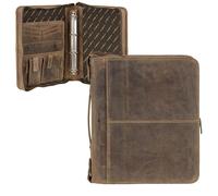 Greenburry Konferenzmappe A4 Leder Ringbuchmappe Schreibmappe Handwerkermappe Vertretermappe braun antik Vintage 1720-25 - braun Leder 1720-25