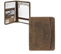 Greenburry Schreibmappe A4 Vintage braun Leder Konferenzmappe mit Reißverschluss 1721-25 - braun Leder 1721-25