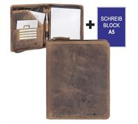 Greenburry Schreibmappe A5 Leder braun mit Reißverschluss Handwerkermappe Notizmappe (antik Look) inkl. Briefblock 1633-25-S - braun Leder 1633-25-S01