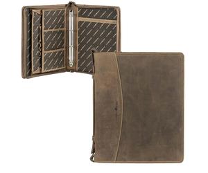 Greenburry Schreibmappe Leder A4 braun Orgamappe Konferenzmappe Ringbuchmappe antik Vintage 1746-25 - braun Leder 1746-25