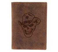 Greenburry Vintage Bone Head BH03 Leder Ausweishülle mit Totenkopf Motiv braun