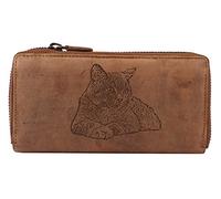 Greenburry Vintage Damen Geldbörse Braun mit Motiv der Britisch Kurzhaar Katze 19x2,5x10cm