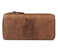 Greenburry Vintage Damen Geldbörse Braun mit Motiv der Hauskatze 19x2,5x10cm