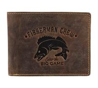 Greenburry Vintage Fisherman Crew Leder Geldbörse Portemonnaie Geldbeutel Portmonee BV-1705-FC-PikePerch Zander Fisch Angler, Farbe:Braun