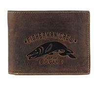 Greenburry Vintage Fisherman Crew Leder Geldbörse Portemonnaie Geldbeutel Portmonee BV-1705-FC-Pike Hecht Fisch Angler, Farbe:Braun