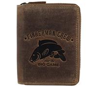Greenburry Vintage Fisherman Crew Leder Geldbörse Portemonnaie Geldbeutel Portmonee BV-821A-FC-Carp Karpfen Fisch Angler, Farbe:Braun