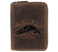 Greenburry Vintage Fisherman Crew Leder Geldbörse Portemonnaie Geldbeutel Portmonee BV-821A-FC-Pike Hecht Fisch Angler, Farbe:Braun