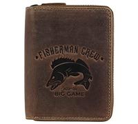 Greenburry Vintage Fisherman Crew Leder Geldbörse Portemonnaie Geldbeutel Portmonee BV-821A-FC-PikePerch Zander Fisch Angler, Farbe:Braun