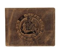 Greenburry Vintage Herren Leder Geldbörse Sternzeichen Portmonee Portemonnaie Geldbeutel 1705-Wassermann-25 braun