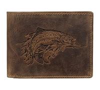 Greenburry Vintage Huntsman Trophy Leder Geldbörse Portemonnaie Geldbeutel Portmonee BV-1796-HT-Fish Fisch Forelle Trout Angler, Farbe:Braun