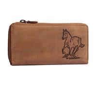 Greenburry Vintage Leder Damen Geldbörse Portemonnaie Pferde Motiv Braun 19x10x2,5cm
