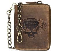 Greenburry Vintage Leder Reißverschluss Geldbörse Portemonnaie Bikerbörse mit Kette Totenkopf BV-821A-Skull-25