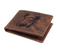 Greenburry Vintage Lederbörse Leder Portemonnaie mit Wildschwein Motiv braun