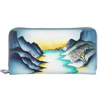 Greenland Nature Art+Craft Geldbörse RFID Leder 20 cm handbemalt (8331) blau