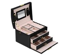 Greensen Schmuckkasten Kosmetikkoffer mit 3 Ebenen Schmuckschatulle PU Leder Schmuckkoffer mit Spiegel Schmuckbox Halskette Vitrinenschrank Schmuck-Organizer Aufbewahrungsbox, Schwarz