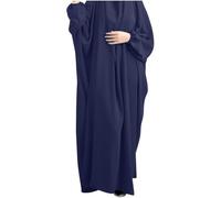 GreeSafety Muslimische einfarbige lose einteilige Gebetskleid volle Abdeckung mit Kapuze islamischer Abaya Kaftan mit Hijab konservative Kleidung Gebetskleid Ramadan, blau, Einheitsgröße