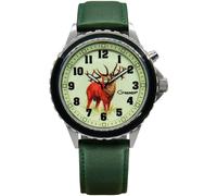 Greiner Armbanduhr Ansitz Motiv 'Hirsch' - Lederarmband (Greiner: 1.00.1-E-L) grün