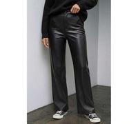 Grenj Fashion Weite Bein Hose mit Taschenelement aus Leder, einfarbig elegante Party Reißverschluss Knopf Tasche Büro Date Night