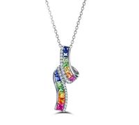 Grewod Damen 9 Karat 375 Weißgold Halskette Regenbogen 0.43ct Saphir Rubin Tsavorit und 0.12ct Diamant Anhänger mit Kette 40+5 CM