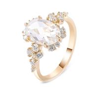 Grewod Damen Ring 9K Gold 375 Luxus Oval Moissanite 2ct mit 6 Krallen Trauringe Schlicht Echtgold Größe 62 (19.7)