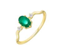 Grewod Damenring 9K Gold Vintage Zart mit Oval Chalcedon und Rund Zirkonia Ring für Hochzeit Größe 63 (20.1)