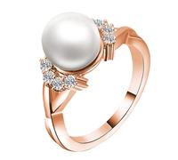 Grewod Damenring Rosegold 14K mit Rund Perle Trauringe Ring Schmuck Verlobung Eheringe Größe 56 (17.8)