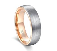 Grewod Eheringe Herren und Damen Wolfram 6mm Silber Rose Gold Dome Design Bicolor Gebürstet Ring Ehe und Verlobungsring Größe 60 (19.1)