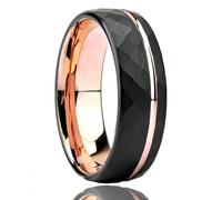 Grewod Eheringe Herren Wolfram 8mm Rose Gold Schwarz Bicolor Geometrisch Muster mit Rille Ringe Hochzeit Größe 70 (22.3)