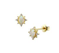 Grewod Gold Ohrstecker Damen 585 Echtgold Ohrringe Stern mit Oval Opal und Zirkonia Modeschmuck Hochzeit