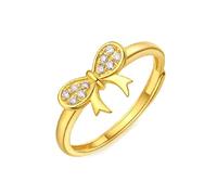 Grewod Goldene Ringe 18 Karat Damen Schleife mit Moissanite Ring Verlobung Echtgold Schmuck Größe 51 (16.2)