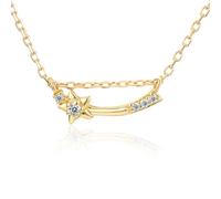 Grewod Halskette Damen Gold 750 Stern mit Rund Diamant Anhänger Halskette mit Kette Echtgold Schmuck 45cm