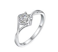 Grewod Mode Ringe Damen Weißgold 585 14 Karat Klassisch Herz Solitär Moissanite 0.5ct mit Hohl Herz Verlobung Ringe Größe 61 (19.4)