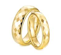 Grewod Paarringe, 4/6MM Wolfram Ring Gold Poliert Verlobungsring und Ehering Damen Gr.57 (18.1) & Herren 67 (21.3)