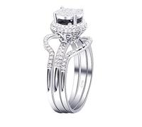 Grewod Ring Damen Schlicht 14K 585 Weißgold 3er Set mit Rund Moissanit Ehe Verlobungsringe Größe 60 (19.1)