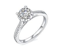 Grewod Ring Damen Weißgold 14K 585 Klassisch Rund Moissanite mit 4 Krallen 1ct Ring Schmuck Verlobung Größe 57 (18.1)