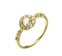 Grewod Ring Gold 585 Damen Vintage mit 4 Krallen und Rund Topas Ringe für Verlobung Schmuck Größe 67 (21.3)