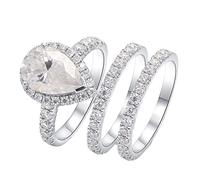 Grewod Ring Schmuck Damen 18K Weißgold 750 3er Set Tropfen mit 2.5ct Moissanit und Zirkonia Schmuck Trauringe Größe 47 (15.0)