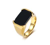 Grewod Ring Schmuck, Herren Edelstahl 13mm Gold Rechteck Schwarz Stein Ringe Eheringe Schlicht Größe 62 (19.7)