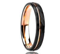 Grewod Ring Verlobung Mann, Wolfram 4mm Rose Gold Schwarz Bicolor Geometrisch Muster mit Rille Eheringe Größe 60 (19.1)