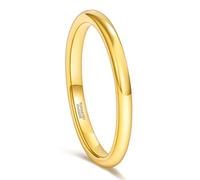 Grewod Ringe für Frauen, Wolfram 2mm Gold Dünn Poliert Ring Schmuck Verlobung Eheringe Schlicht Größe 61 (19.4)