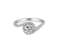 Grewod Ringe Verlobung Damen 18K 750 Weißgold Klassisch Verdrehter 4 Krallen Rund Moissanite 0.7ct Eheringe Größe 52 (16.6)