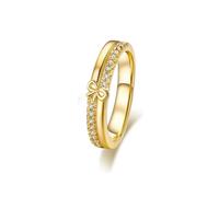Grewod Ringe Verlobung Damen Gelbgold 18 Karat 750 Schleife mit Rund Moissanite Modeschmuck Ringe Schlicht Größe 65 (20.7)