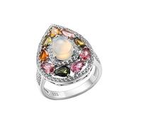 Grewod Schmuck Damen Ringe 925 Silber Tropfen mit 8x6mm Opal und Turmalin Eheringe Verlobungsringe Größe 53 (16.9)