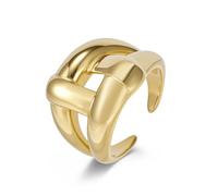 Grewod Schmuck Ring, Damen Edelstahl 18mm Gold Geflochten Offen Massiver Mode Ring Eheringe Größe 62 (19.7)