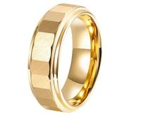 Grewod Schmuck Ringe, Herren Wolfram 8mm Gold Gebürstet Geometrisch Eheringe Schlicht Größe 65 (20.7)