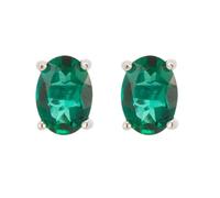 Grewod Silber Ohrstecker Silber 925 Damen Einfach 5x7mm Oval Labor Erstellt Smaragd Ohrringe Ohrschmuck Nickelfrei