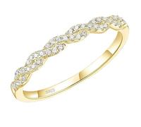 Grewod Silber Ring 925, Damen Gold Verdrehter Design mit 1mm Groß Weiß Rund Zirkonia Hochzeitsringe Schlicht Größe 62 (19.7)