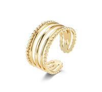 Grewod Trauringe Hochzeit, Damen Edelstahl 10mm Gold Ring Vintage Perle Offen band Eheringe Schlicht Größe