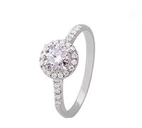 Grewod Trauringe Schlicht Damen Weißgold 750 18K Ring Halo mit 0.5ct Rund Labor Diamant Verlobungsringe Größe 48 (15.3)