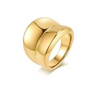 Grewod Verlobungsring Damen, Edelstahl 20mm Gold Einfach Breit Poliert Ringe Modeschmuck Größe 62 (19.7)